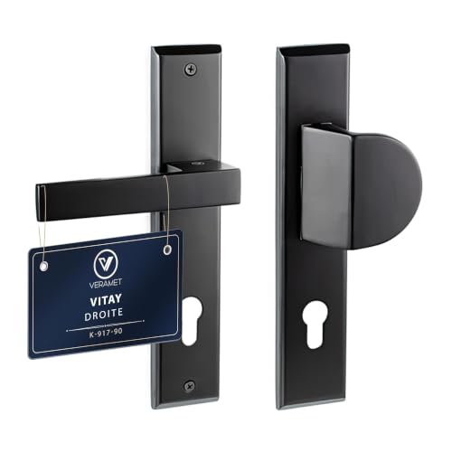 VERAMET Poignée de Porte d'Entrée avec Bouton Fixe 90 mm Plaque Longue
