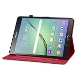 Rosbtib Pokrowiec do Samsung Galaxy Tab S2 9.7 cala 2015 Model SM-T810 / T815, wielowymiarowa ochrona z sztucznej skóry z przegródkami na karty wzorem Lilii, czerwony