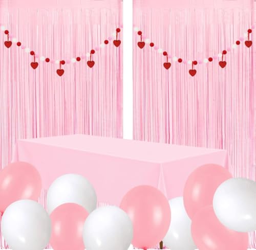 Anniversary celebration Party, Wedding Party decorations, Valentine's Day decorations for party including 1 table cloth,2 Rain curtains,2 Valentine's Day hanging beaded decorations and 6 balloons.