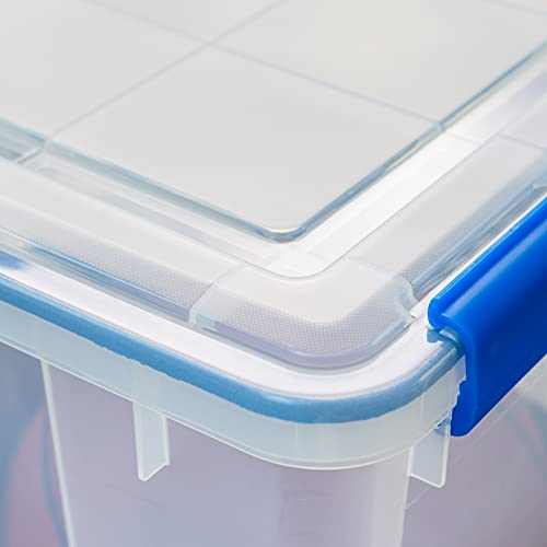 IRIS USA WeatherPro 74 Qt Storage Bins with Lids, 3 Pack, BPA-Free Plastic Gasket Box with Tight Latch and Seal, Stackable Nestable Tote Tub - Clear/Blue by IRIS USA - Image 6