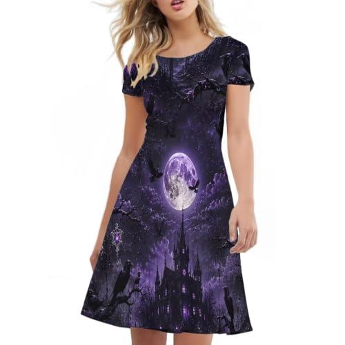 Image of Forchrinse Summer Dresses for Women Crew Neck Short Sleeve Midi Dress Casual Beach Vacation Sundress