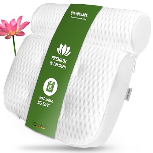 SilverRack Badewannenkissen MEDIUM-WEICH [Weiß 4D] - Nackenkissen für Badewanne mit Saugnäpfen als Badewannen-Zubehör - Kissen für Badewanne - Badekissen mit ergonomischer Passform