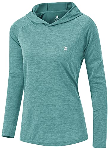 donhobo Women's Long Sleeve Sports Running Hoodie Tops Shirts with Thumb Hole,UPF 50+ Sun Protect Breathable Quick-Dry Fitness T-Shirt Tops for Workout Gym Training Yoga Pilates LightGreen XL
