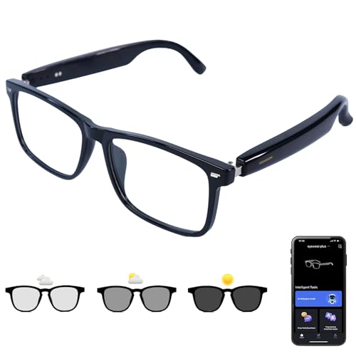 Image of AI Smart Glasses, Anti Blue Light Bluetooth Translation Glasses with 164 Hands-Free Calls & Audio Multifunctional Smart Sunglasses for Men Women Travel Trade Business (KL07-Black-Color-Change-Lens)
