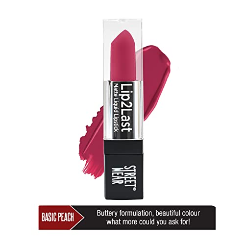 Image of STREET WEAR Lip2Last Matte Liquid Lipstick -Basic Peach (Peach) - 5 ml - Transferproof, Smudgeproof, Mask Friendly, Non-Drying Formula, Enriched With Vitamin E - Lasts AM To PM! (Pack of 2)