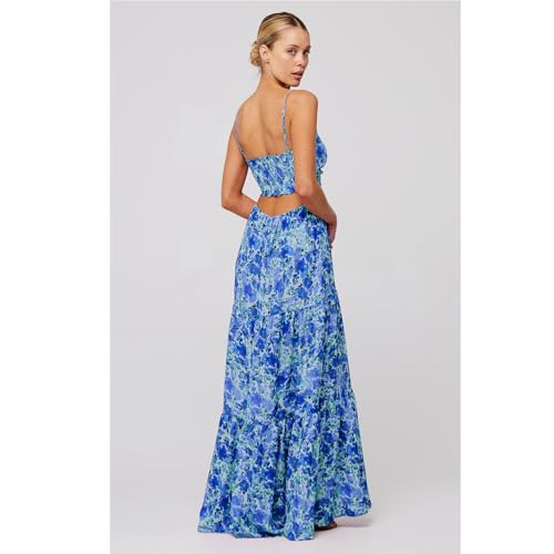 Image of Women Floral Maxi Dresses 2025 Sleeveless Spaghetti Strap Cut Out Casual Beach Midi Long Dress