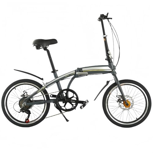 TBMTOAL Bicicleta Plegable Portátil De 20 Pulgadas con Freno De Disco De Velocidad Variable, Marco De Aleación De Aluminio Personalizado, Pedal para Estudiantes, Rueda Pequeña Gray,A