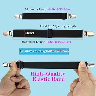 Sofa Cover Holder Straps with Suspenders & Fasteners - Magic Sofa Couch Covers Clip Fasteners, Adjustable Elastic Straps (6-30in/15-75cm) for Sofa Slipcover, Seat Cushion Holders (4, Black)