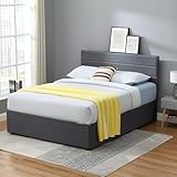 Panana Upholstered Bed Ottoman Storage Bed with Hydraulic Lever, Ottoman Gas Lift Up Grey Linen Fabric Bed Frame, Wooden Slats & Space Saving (Double)