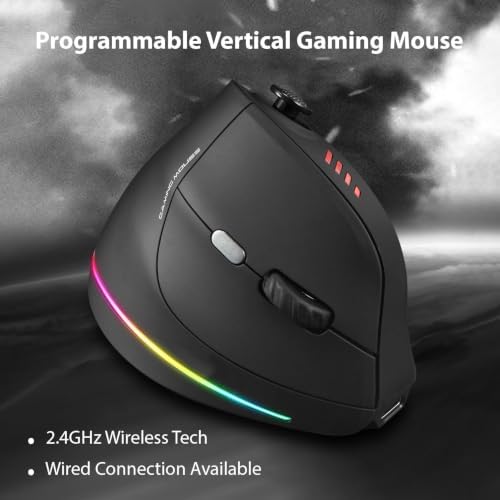 Pomya Vertical Ergonomic Mouse, Triple Mode Wireless Gaming Mouse with 800mAh Rechargeable Battery 24000 DPI for Gaming Work (Black) - 1