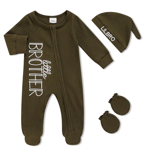 Image of TITKKOP Newborn Baby Boy Outfits Zippered Romper Letter Embroidered Coming Home Jumpsuit with Hat Mittens