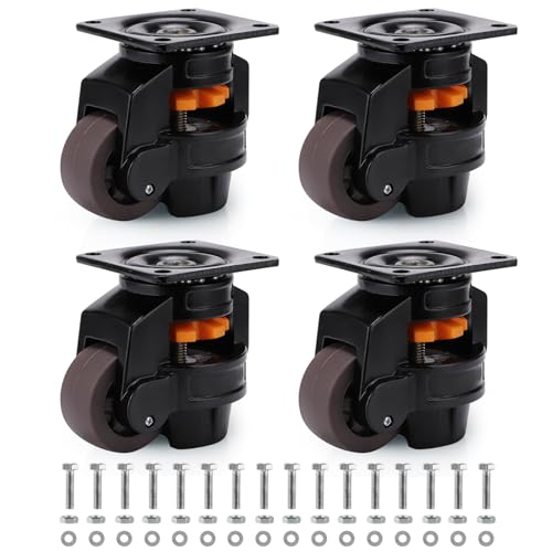 Skelang 4 Pcs Leveling Machine Caster, Retractable Plate Caster Wheel for Industrial Machine Equipment, Heavy Workbench, Movable Furniture, Total Load Capacity 2200Lbs