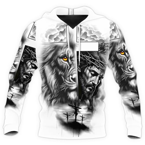CUSTOMHUES Christian Zip Up Hoodies for Men - Jesus 3D All Over Print Sweatshirt, Jesus Hoodie Men (US, Alpha, X-Small, 5X-Large, Regular)