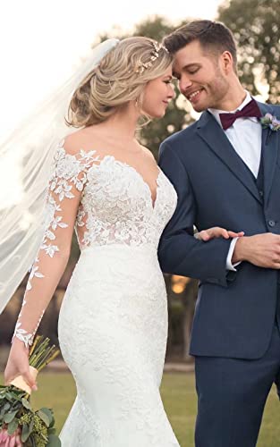 Yuxin Illusion Long Sleeve Mermaid Wedding Dresses For Bride 2023 Trumpt Lace Applique Bridal Dress With Train White Us2 #TOP3
