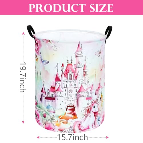 Image of Round Castle Pattern Laundry Hamper Clothes Storage Basket Fabric Storage Hamper Organization Storage Bin, Nursery Box,Gift Basket with Handles