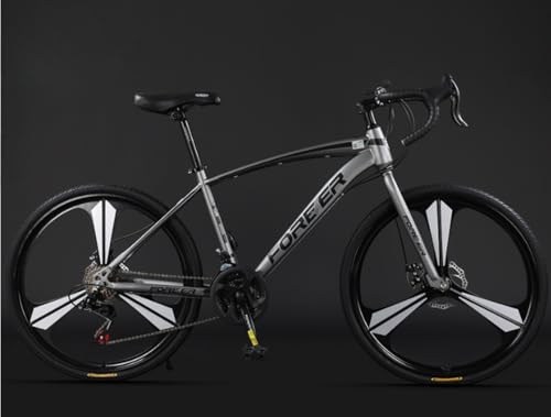 GRSMIS エアロロードバイク 700c ロードバイク 初心者 21/24/ 27/30段変速 自転車 空力フレーム フロントとリアのディスクブレーキ 街乗り通勤 通学日常之? 適応身長160-185cm 誕生日プレゼント (シルバー 3枚刃ホイール,2