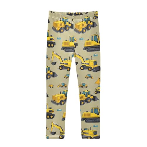 ALAZA Girls' Leggings Children's Yoga Pants Skinny Printed Dance Engineering Vehicle Excavator Comfortable 4T