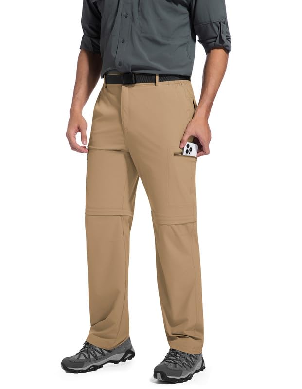 BondiTrekk Outdoor Wanderhose für Herren Zip-Off-Wanderhose-Abnehmbar-Trekkinghose, Atmungsaktiv Outdoorhose Arbeit Hosen Schnell Trockend Sommer Funktionshose Mit 6 Taschen Khaki L