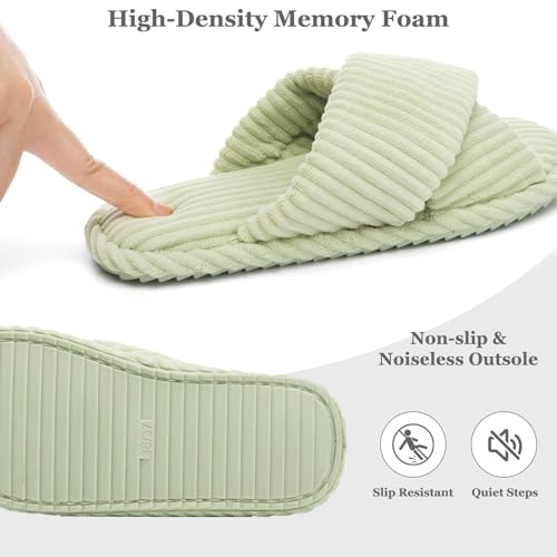 Image of GOEWY Slippers for Women Memory Foam House Bedroom Corduroy Crossbands Open Toe Slides Sandals Shoes Comfy Trendy Gift for womens Anti-Skid sole