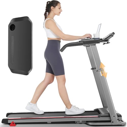 Image of FUNMILY Treadmills with Incline, 3 in 1 Folding Treadmill with Adjustable Height, Under Desk Treadmill with Removable Desk, Walking Jogging Running Treadmill for Home /Office, Powerful & Quietly