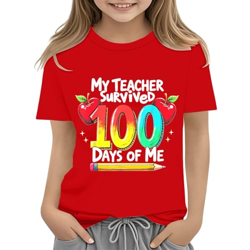 100 Days of School T-Shirt for Kids, Boys Girls Fun Letter Print Cotton Tee, Fruit Graphic Back to School Tops2