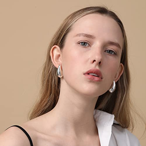 Avotto Earrings Chunky Hoop Earrings For Women Girls, Lightweight Hollow Open Hoops Tear Drop Teardrop Waterdrop Loop Dangle Earrings Trendy Jewelry Gifts Hypoallergenic (Silver) #TOP1