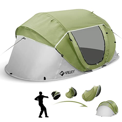 VILLEY 4 Person Easy Pop Up Tent, Waterproof Automatic Setup Instant Lightweight Camping Beach Tent with Carrying Bag for Camping, Hiking & Traveling by VILLEY - Used condition - US$84.99