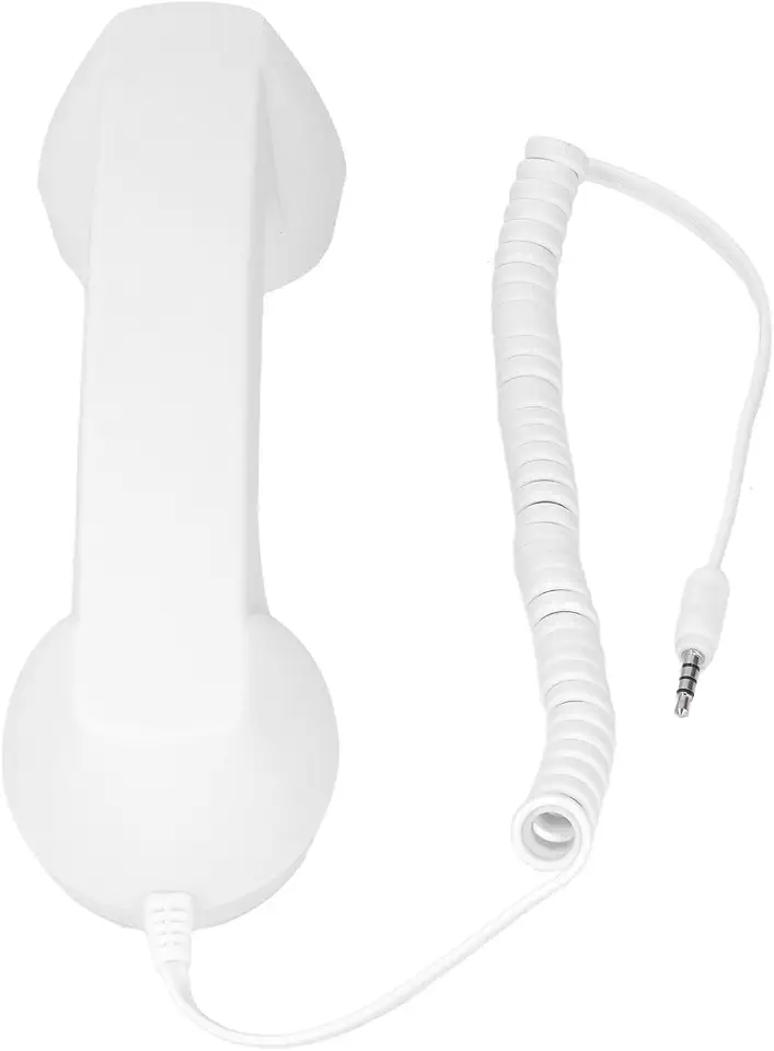 Generic Retro Telephone Handset, Anti Radiation HD Speaker with Volume Control for Cell Phone Handset, Vintage with 3.5mm Plug for IOS Smartphones Computers (White)