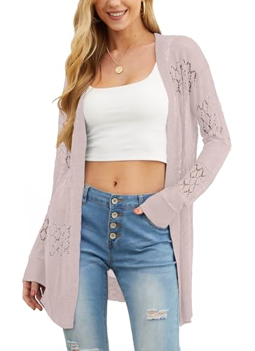 Image of GRECERELLE Lightweight Cardigan Sweaters for Women Crochet Knit Open Front Long Sleeve Loose Casual Boho Summer Beach Coverup