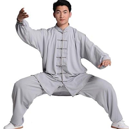 BJSFXDKJYXGS Tai Chi Uniform Luxurious Korean Silk Stretch Taichi Suits Traditional Tai Chi Clothing for Your Tai Chi Exercise (Gray, Medium)