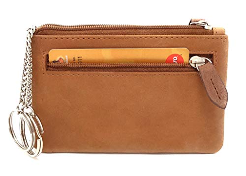 Su.B Porte-clés en Cuir véritable - Clés Etui avec Porte-Monnaie Zippé pour Les Hommes et Les Femmes - Cognac