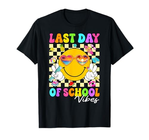 Last Day of School Vibes Teacher Student Groovy Graduation T-Shirt