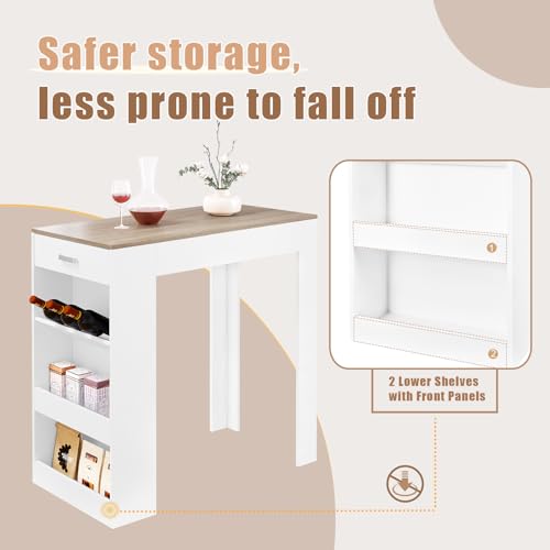 Miniatura 6 de Woltu Mesa Bar Alta, Mesa Cocina Con Estantería Lateral De 1 Cajon 1 Botellero Y 2 Estantes, Mesa Para Comedor Salón Sin Tablas De Madera, Blanco Roble Claro, 100 X 50 X 100 Cm