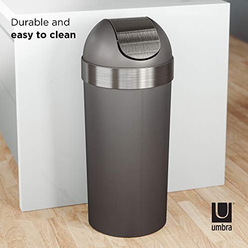 Umbra Venti Swing-Top 16.5-Gallon Kitchen Trash Large, 35-Inch Tall Garbage Can For Indoor, Outdoor Or Commercial Use, Pewter #TOP5