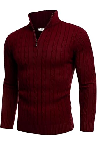 Image of TYSORT Men High Neck Zipper Full Sleeve Cable Knitted Winter Sweater,Cable Knit Sweater for Men
