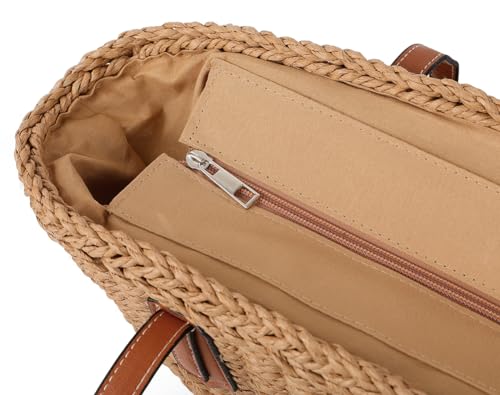 Pocadri P-CYR-BB111-COFFEE Women'S Straw Shoulder Bag Large Rattan Woven Totes Summer Travel Beach Handbag Handmade Top Handle Purse thumb #3