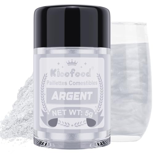 Paillettes Comestibles - Kicofood 5g Paillettes Alimentaires Comestibles, Paillette Alimentaire, Colorant Alimentaire Paillettes for Cocktails Décoration de Gâteaux Chocolats (Argent)