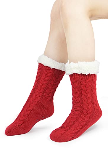 Image of Slipper Socks for Women with Gripper - Winter Non Slip Thick Fuzzy Socks - Warm Cozy Christmas Gift