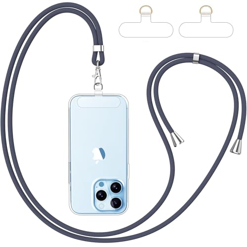 caslord Cordon Telephone Portable, avec 2 Patchs Transparent Durables, Lanière de Téléphone Portable 1,6m Adjustable, Collier Compatibles avec Tous Les...