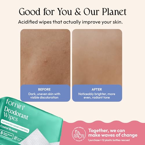 Image of FOMIN Acidified Mini Deodorant Travel Wipes - 72 Count Variety Pack | pH Balanced, Biodegradable Mini Deodorant Wipes - Plastic-Free Underarm & Body Wipes for Women & Men - Fits Any Bag