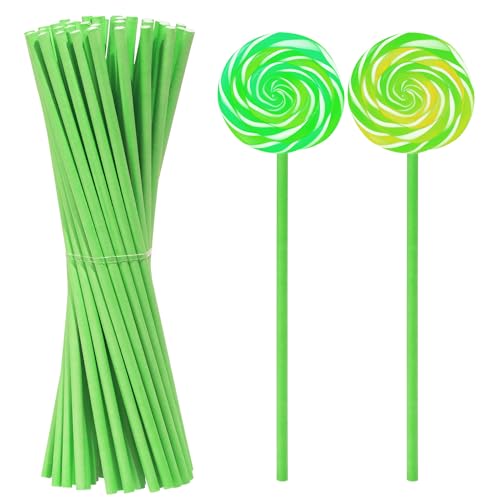 PPhtony 50Pcs Candy Paper Sticks Candy Making Treat Stick for Christmas Birthday Party Cake Pop Cupcake Topper Rainbow Candy Cookie Dessert Chocolate Sucker (Light Green 3.5x150mm)