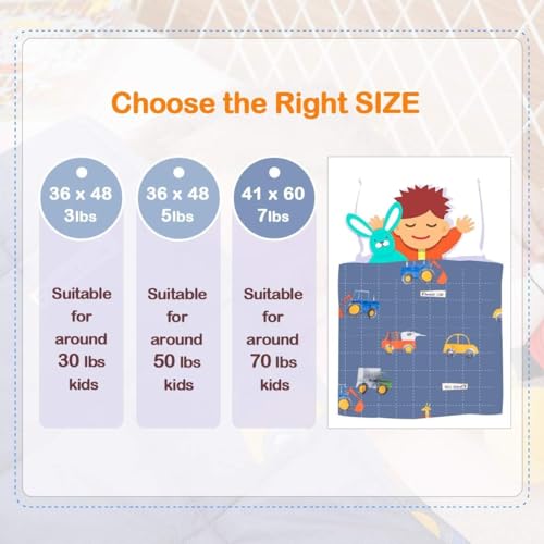 Image of Uttermara Weighted Blanket 3 lbs, Ultra Cozy Minky Fleece and Cotton Sided with Cartoon Patterns, Reversible Heavy Blanket Great for Sleeping, 36x48 inches, Blue Car World