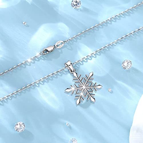 EUDORA Sterling Silver Snowflake Pendant Necklace Elegant Snow Gift for Women, 18" Rolo Chain3