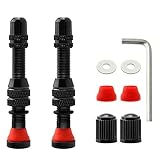 SANON 2 Stück Schrader Mountainbike Tubeless Ventil Schaft Fahrrad Aluminiumlegierung Ventilschaft (60mm mit Stiftschlüssel, Schwarz)