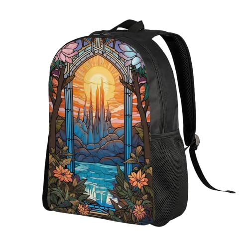 Teen Unisex Backpack Stained Glass Landscape 16Inch Durable Backpack Gym Casual Daypack for Women Men Gift2
