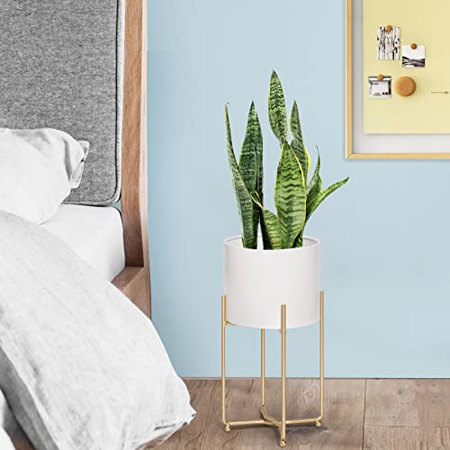 White Planters With Gold Stands For Indoor Plants, Large Metal Flower Pots Set Of 3, Tall Floor Standing Planters For Mid Century Modern Living Room, Corner, Patio (Diameter 98 Inches) #TOP6