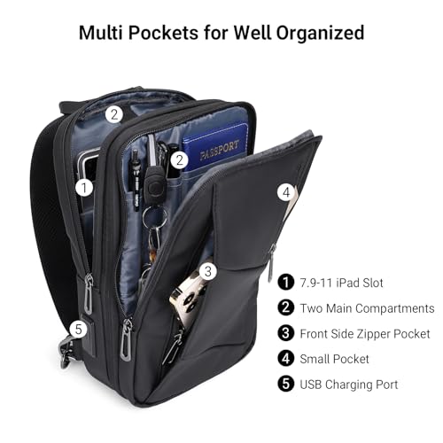 WITZMAN Sling Bag for Men Large Nylon Crossbody Shoulder Bag with USB Charging Port Travel Casual Hiking Daypack3