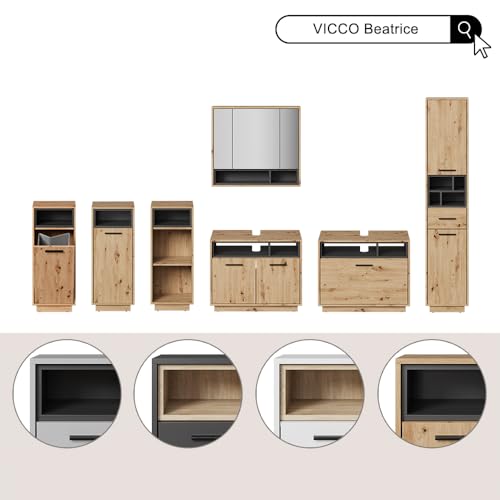 Vicco Mobile Sottolavabo Per Bagno Rovere Artigianale/Antracite 80 X 64 Cm - 8