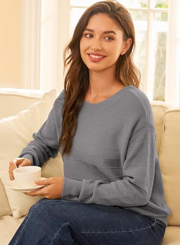 Image of EVALESS Sweaters for Women Long Sleeve Fall Outfits 2026 Back Bow Knot Sweaters Round Neck Solid Knit Pullover Tops