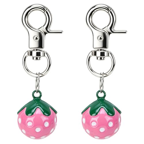 EXPAWLORER Pet Bells for Dog Cat Collar Charm - 2 Pack Cat Collar Accessories Bells Loud, Pet Jingle Ornament Training Pendant Neck Decoration Strawberry Shaped, Tracker for Saving Birds, Pink